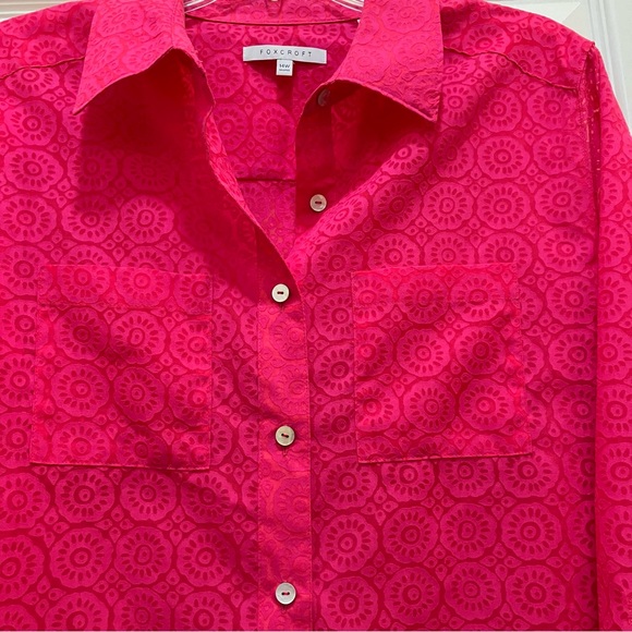 Foxcroft Collared Front Button Adjustable Sleeve Fuchsia Shirt, 14W - Picture 4 of 14